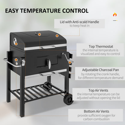 BBQ charbon portable acier inoxydable avec roues et tablette