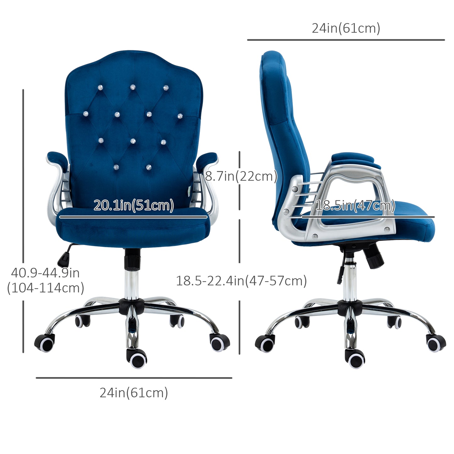 Chaise de bureau velours capitonnée réglable pivotante