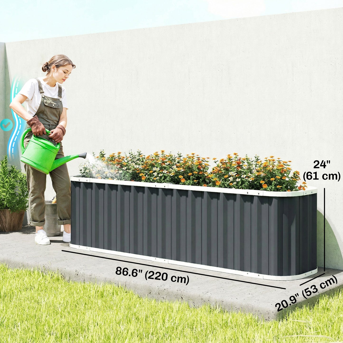Outsunny 61cm Deep Raised Garden Bed - 220cm Galvanized Steel