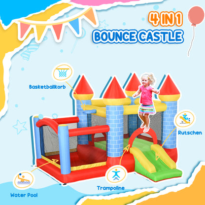 Château gonflable 4 en 1 avec trampoline, glissoire et piscine