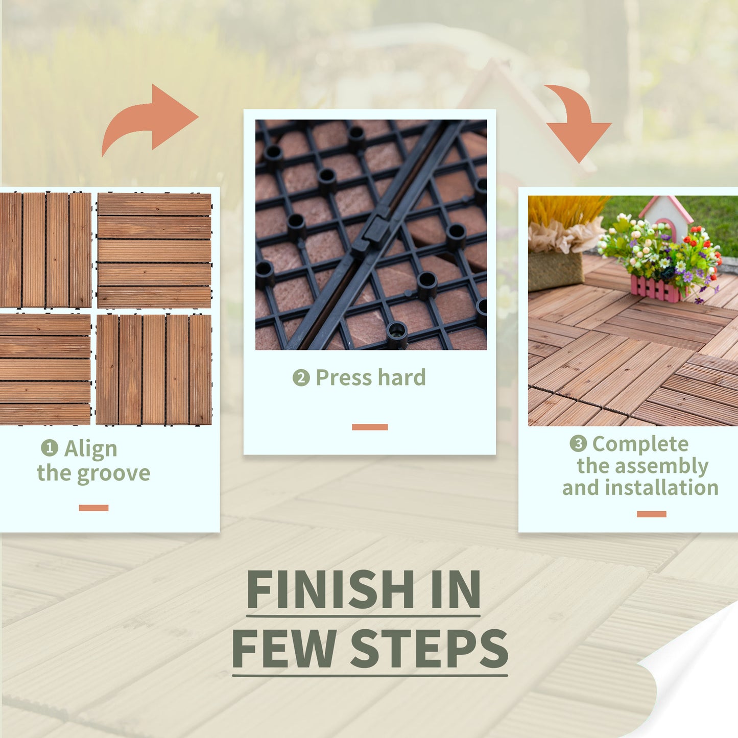 Dalles de terrasse en bois emboîtables — ensemble de 27
