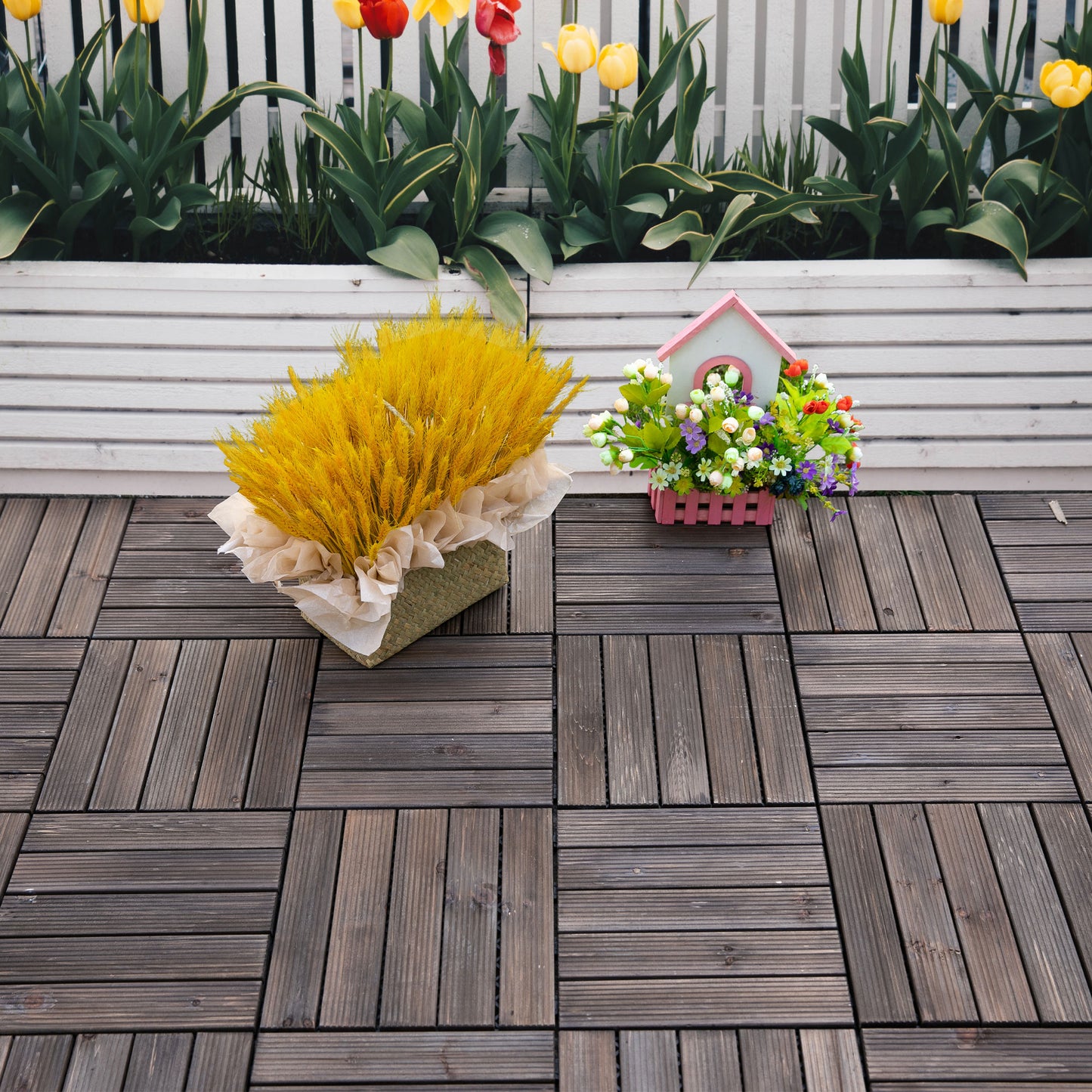 Dalles de terrasse en bois emboîtables — ensemble de 27
