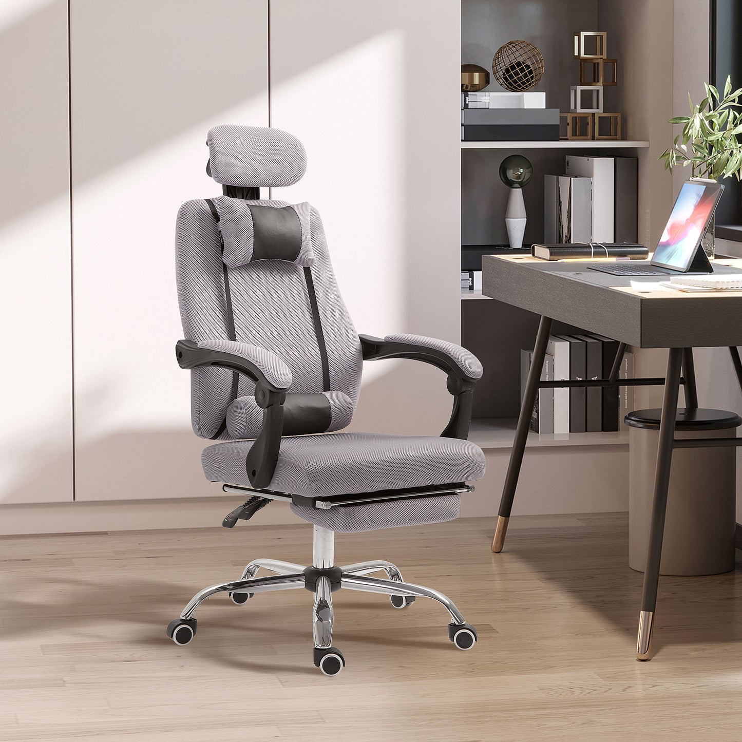 Chaise de bureau ergonomique dossier haut avec repose-pieds