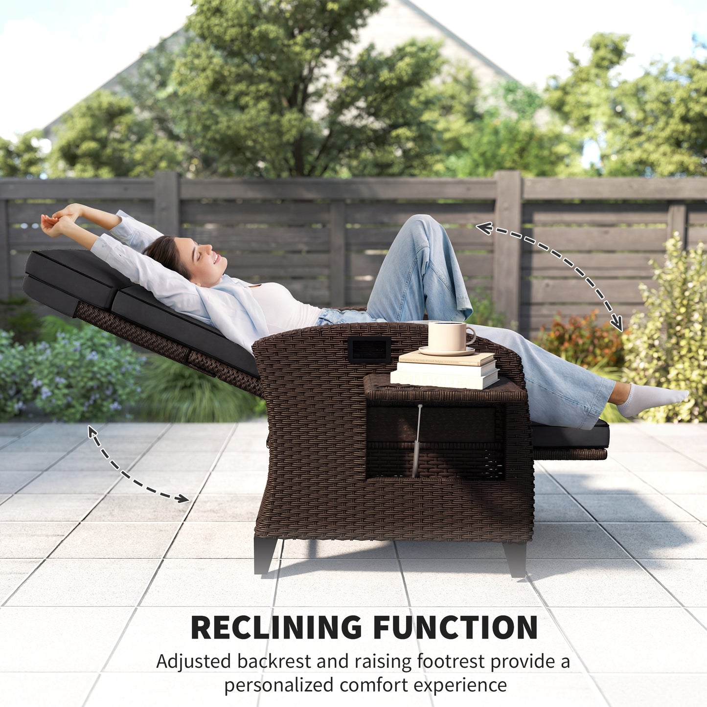 Chaise longue inclinable rotin avec dossier ajustable