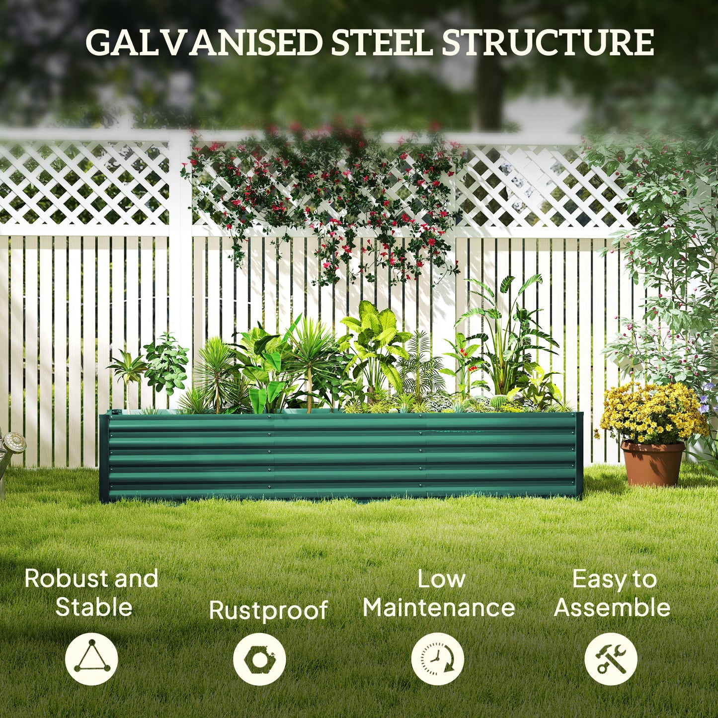 Outsunny Galvanized Raised Garden Bed 240x40x45cm Outdoor Garden