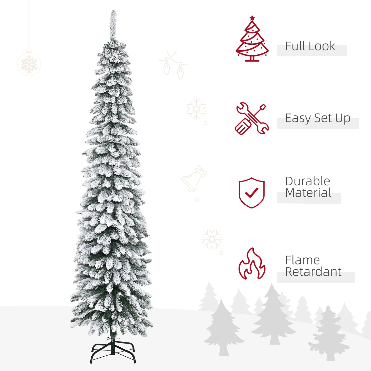 Sapin de Noël artificiel enneigé mince 213 cm