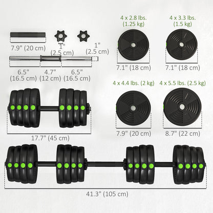 Ensemble haltères et barre 2-en-1 ajustable 30 kg