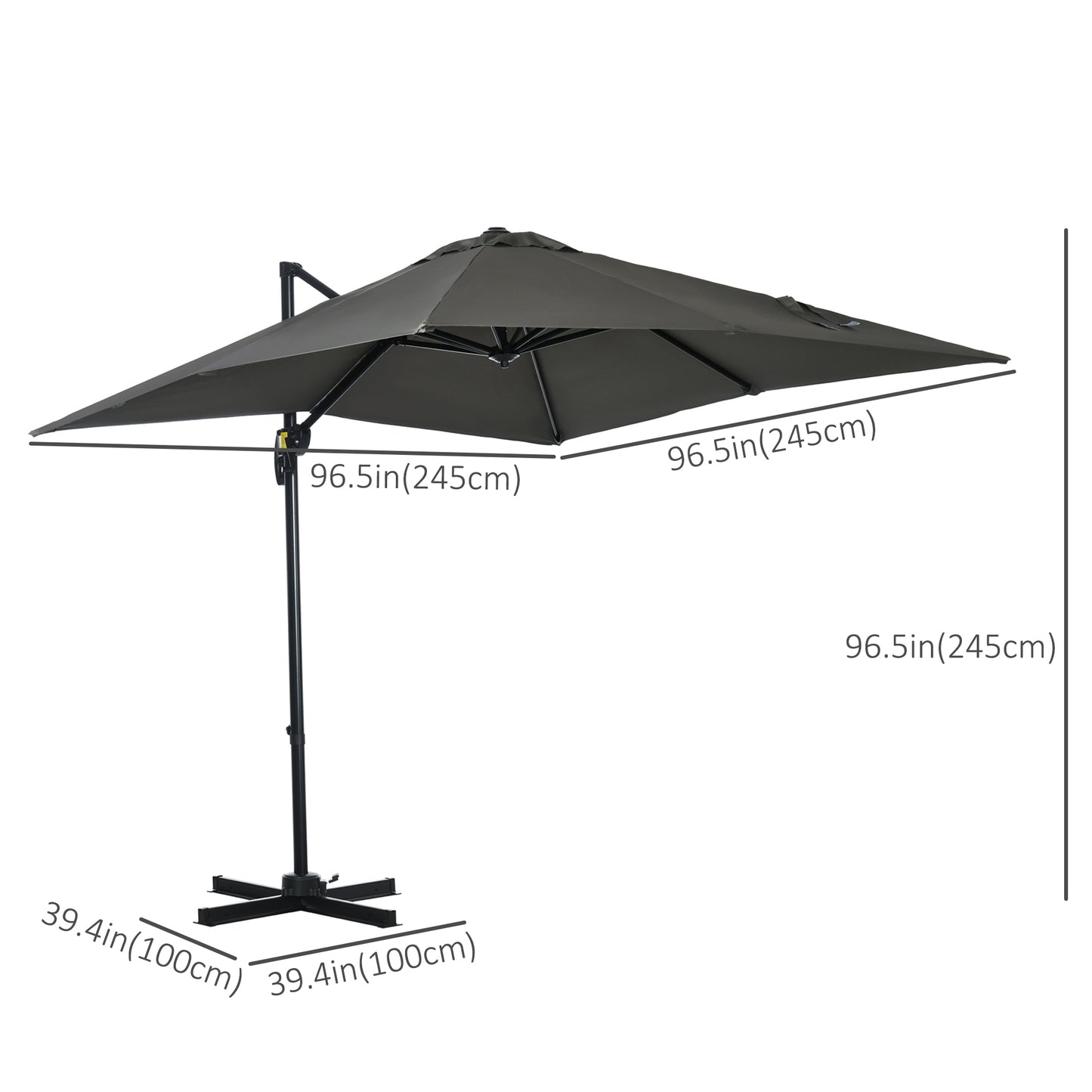 Parasol déporté carré 245 cm rotation 360°