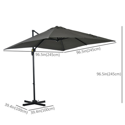 Parasol déporté carré 245 cm rotation 360°