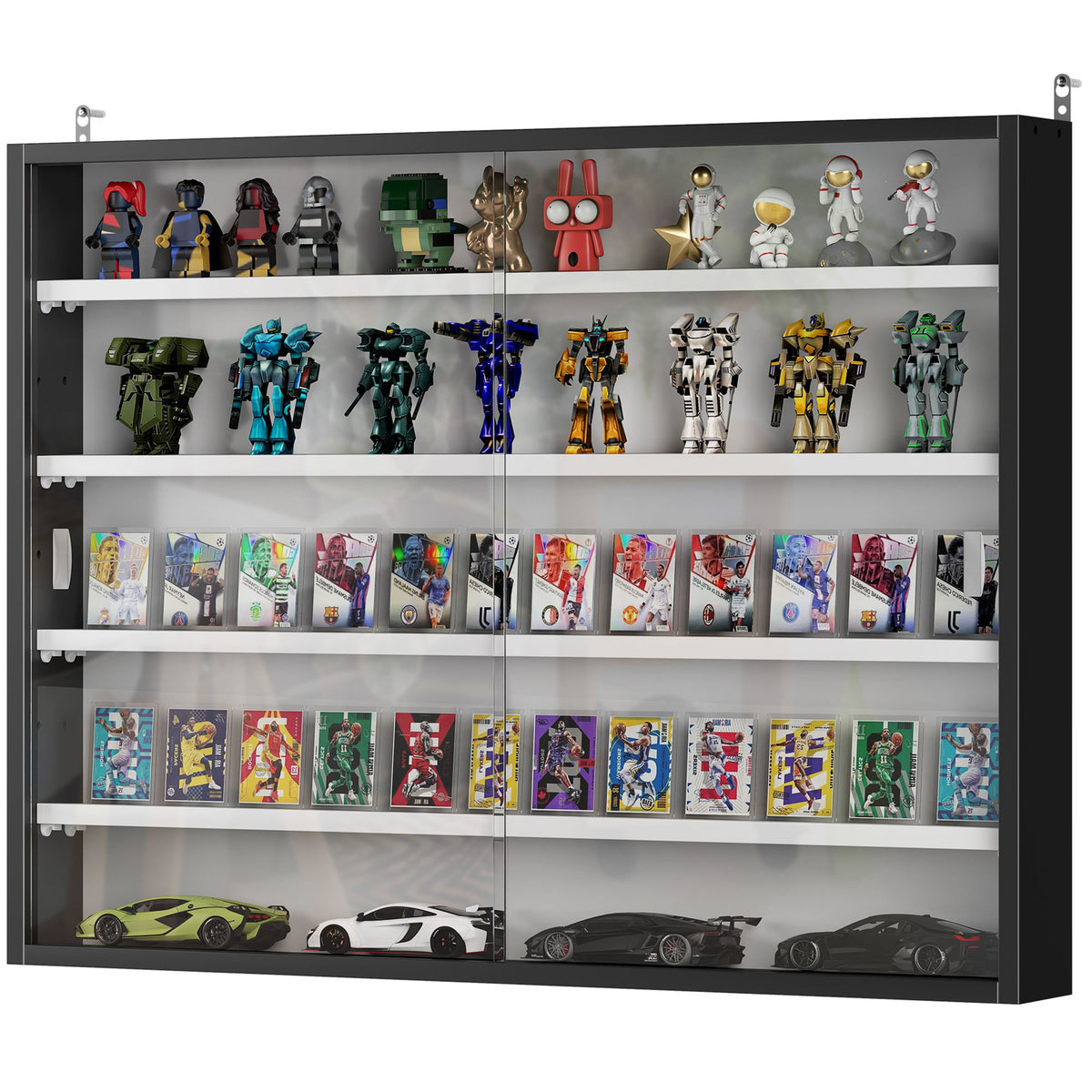 Vitrine murale 5 tablettes avec 2 portes en verre