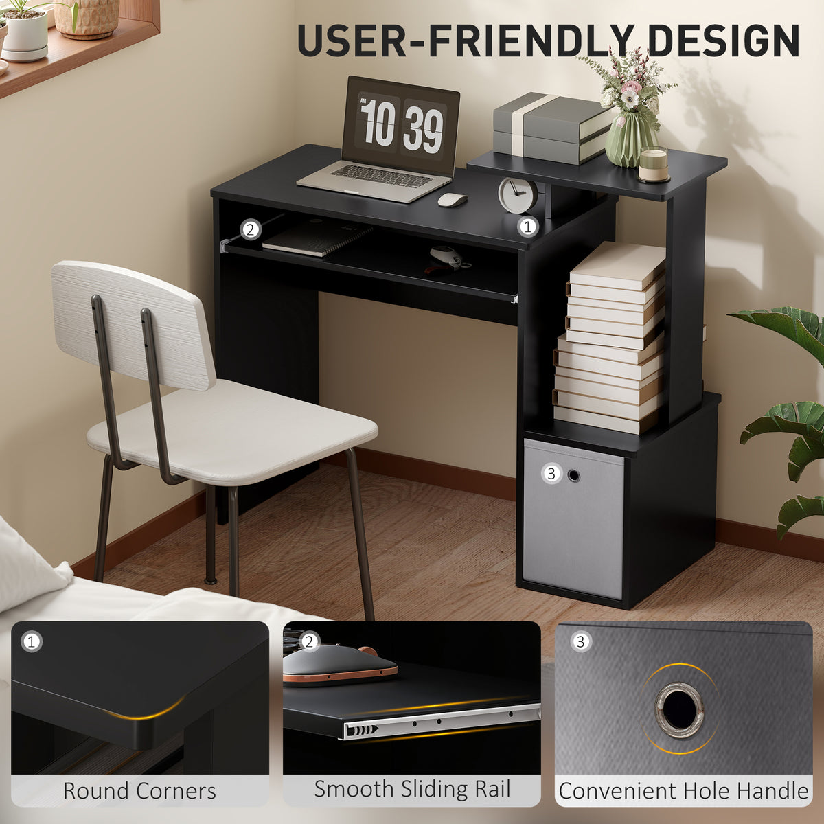 Bureau d'ordinateur avec tiroir et tablette pour clavier