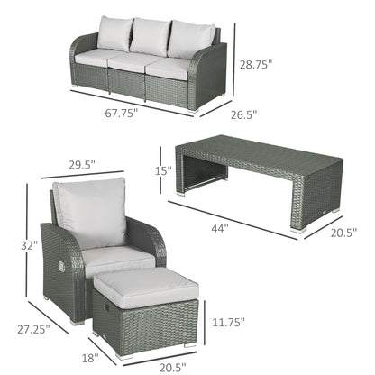 Salon de patio 6 pièces rotin avec fauteuils inclinables