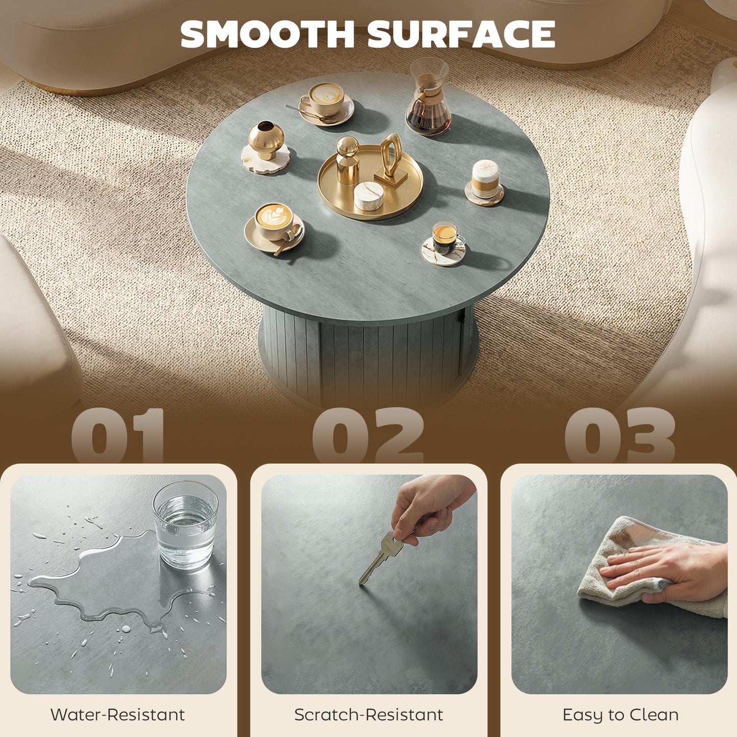 Table basse ronde rangement caché 80 cm