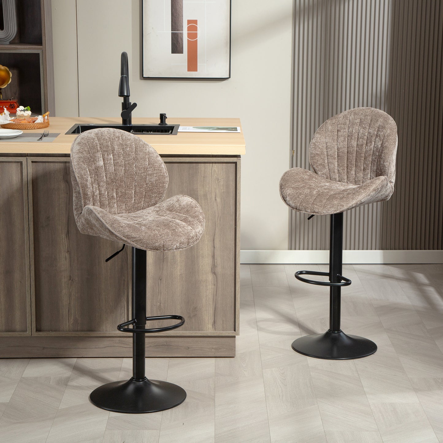 Tabourets de bar pivotants ensemble de 2 chenille réglables