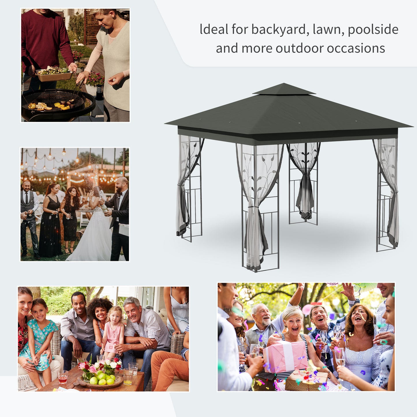 Gazebo de patio toit double 3x3 m acier