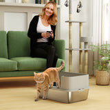 Bacs à litière pour chat en acier inoxydable à rebords
