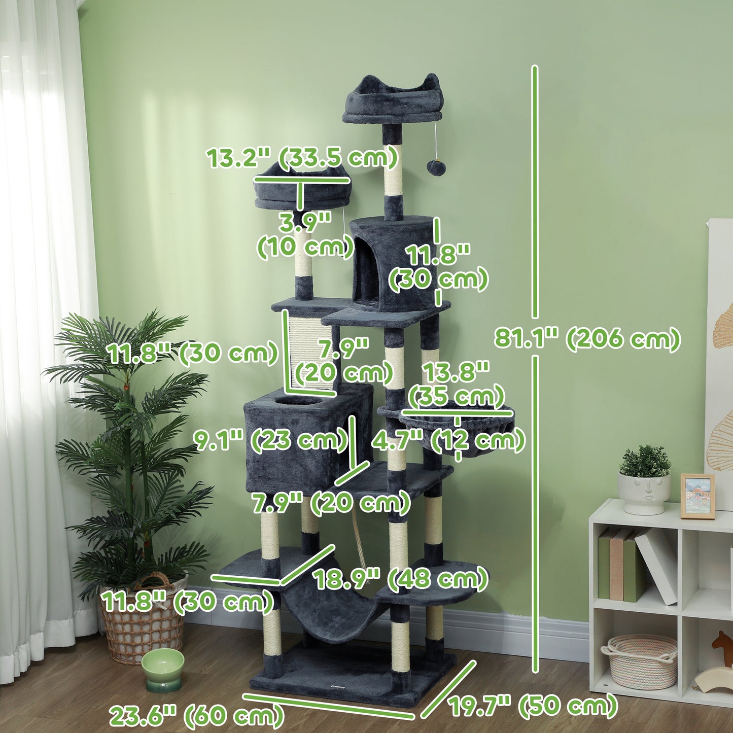 Arbre à chat multiniveau 81 po avec griffoirs