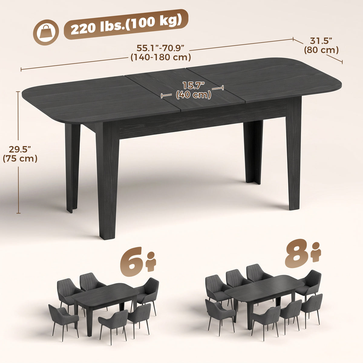 Table à manger ovale extensible de style fermette