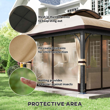Gazebo de patio double toit avec filet et rideaux