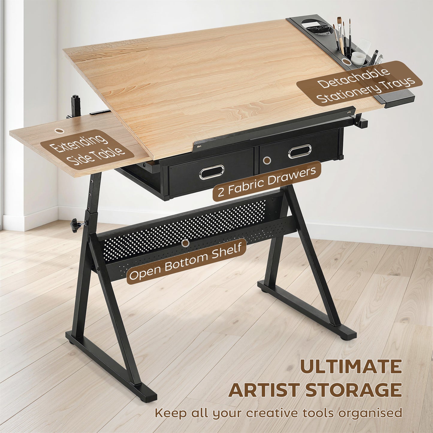 Table à dessin ajustable avec tabouret et rangements