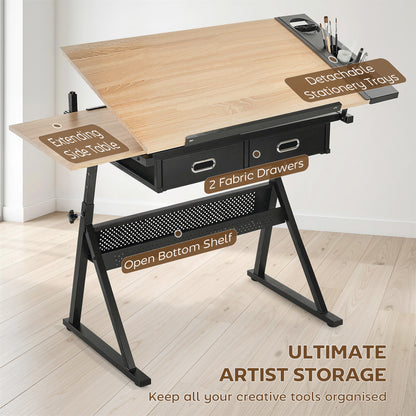 Table à dessin ajustable avec tabouret et rangements