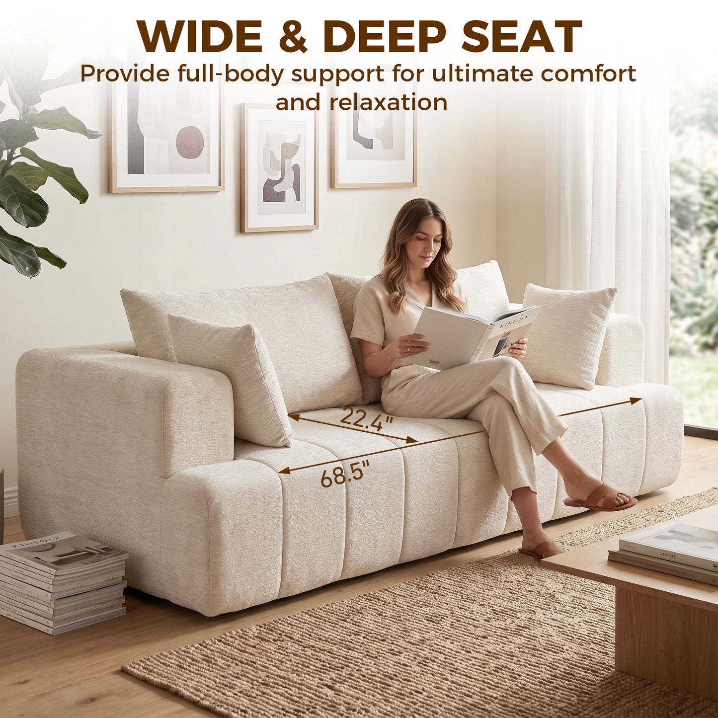 Sofa 3 places nuage en chenille avec ressorts ensachés
