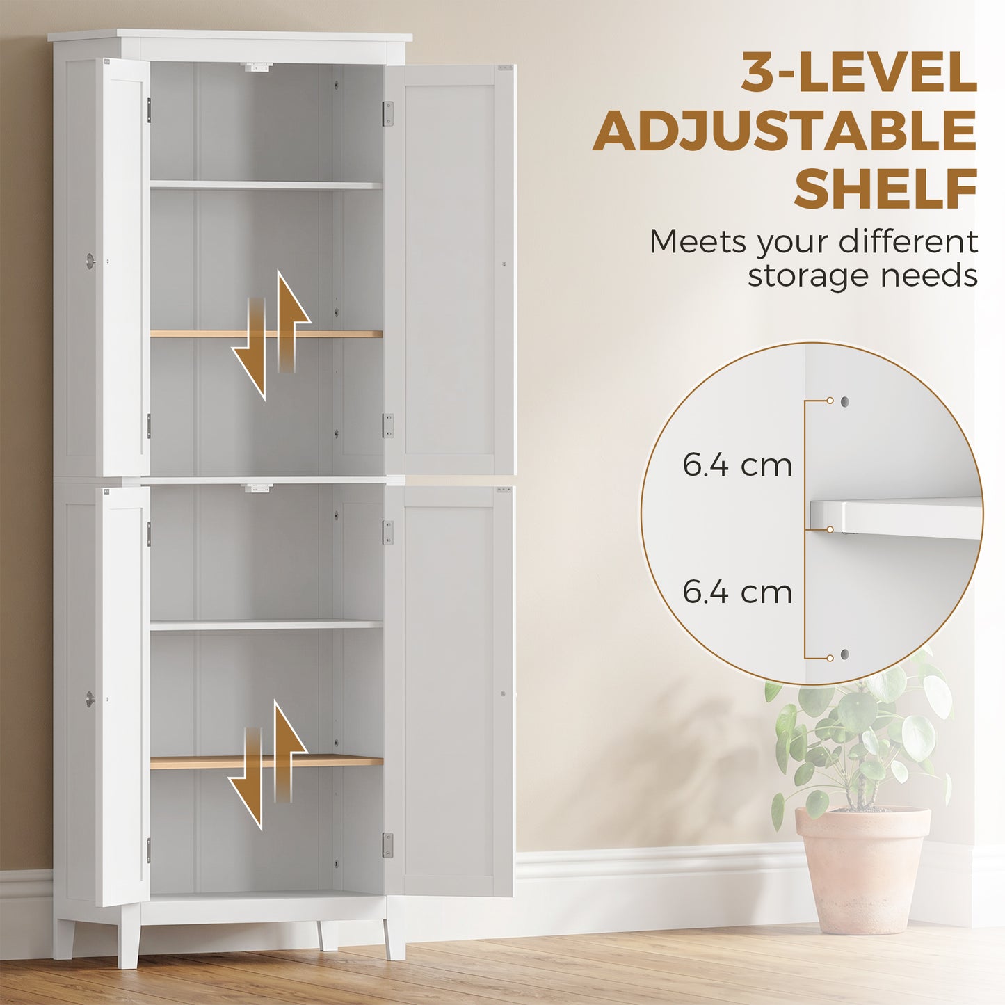 Armoire salle de bain étroite autoportante à étagères ajustables