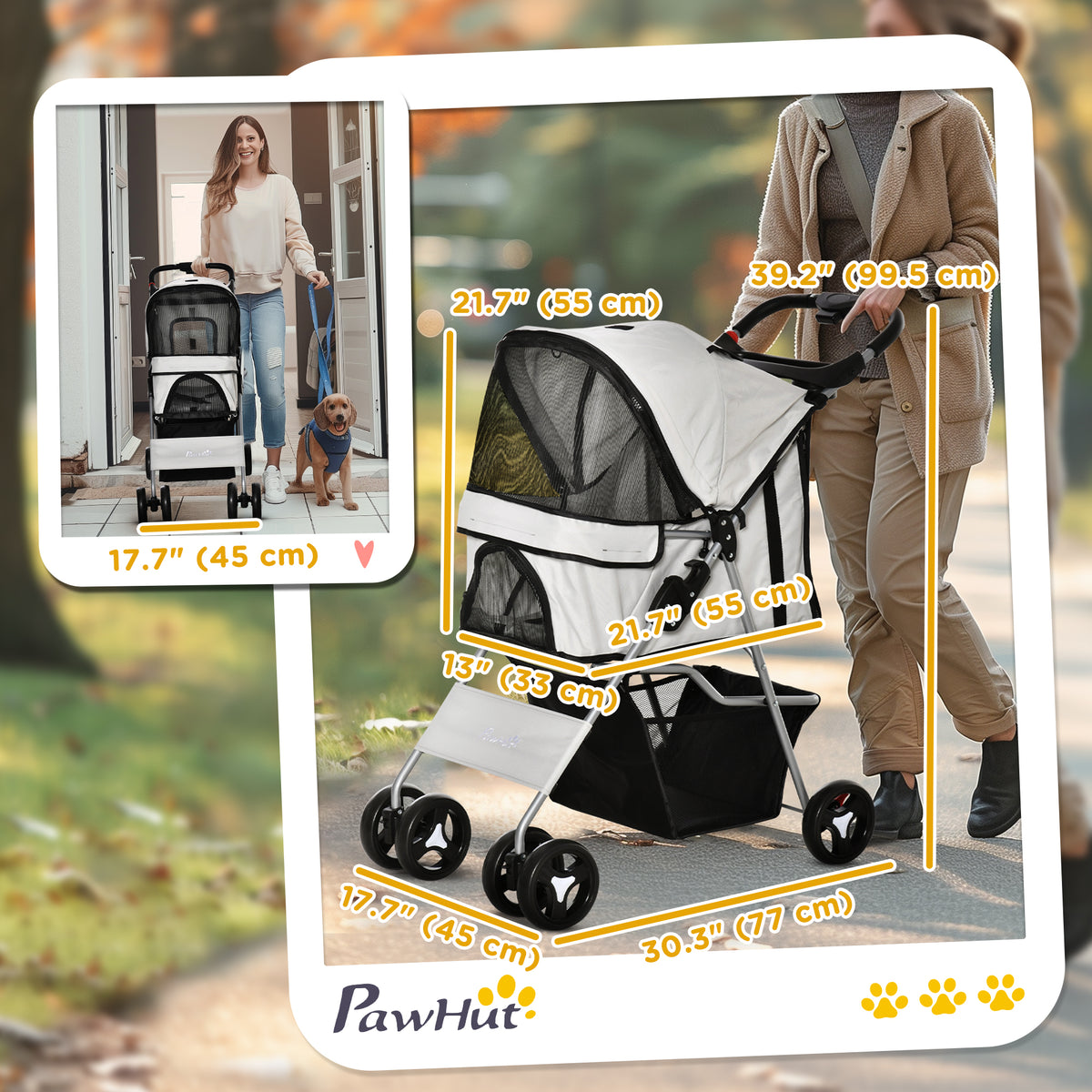 Poussette pour animaux pliable avec freins — grise