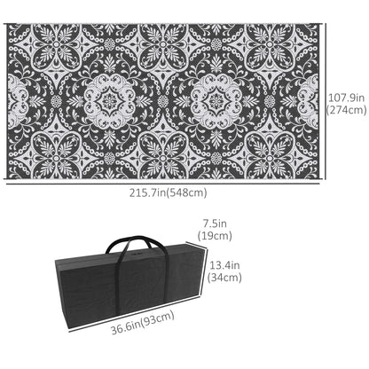 Tapis extérieur portable réversible 274 x 549 cm — Gris et blanc
