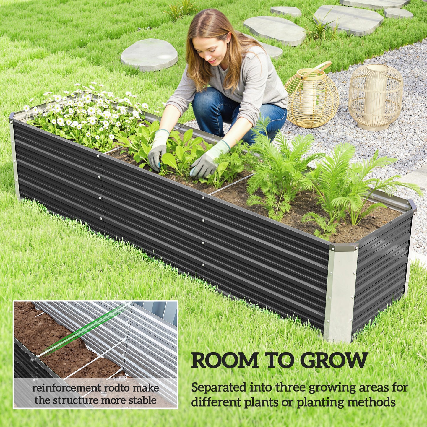 Jardinière surélevée en acier galvanisé 3 sections