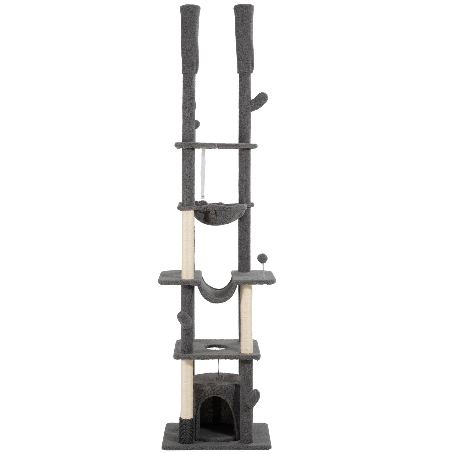 Arbre à chat plafond-sol ajustable 225-255cm avec hamacs