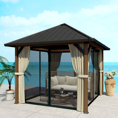 Gazebo toit rigide 3x3m métal galvanisé rideaux moustiquaire