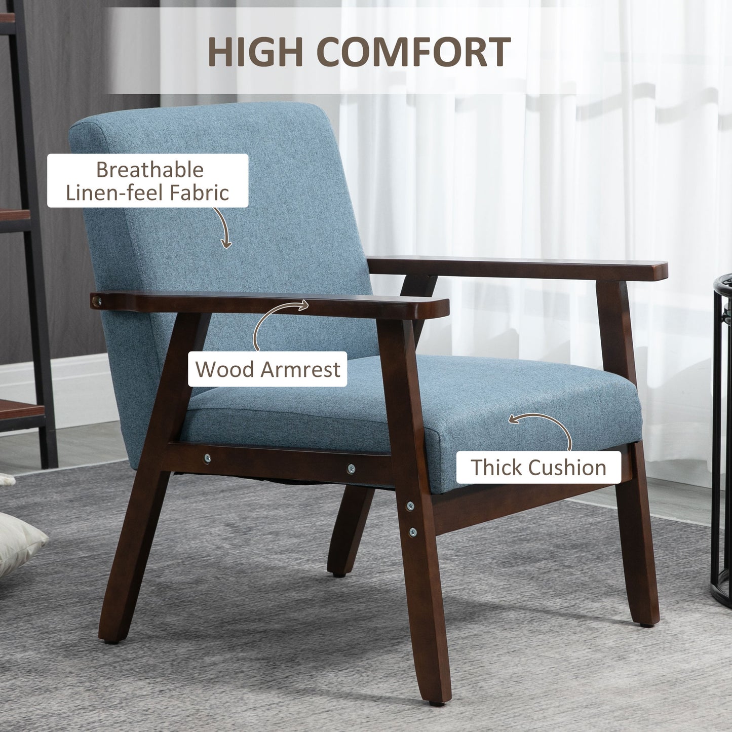 Fauteuil d'accent rembourré avec accoudoirs en bois