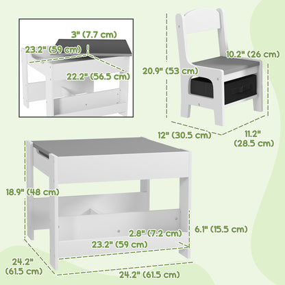 Ensemble table et chaises enfants réversible 3 pièces