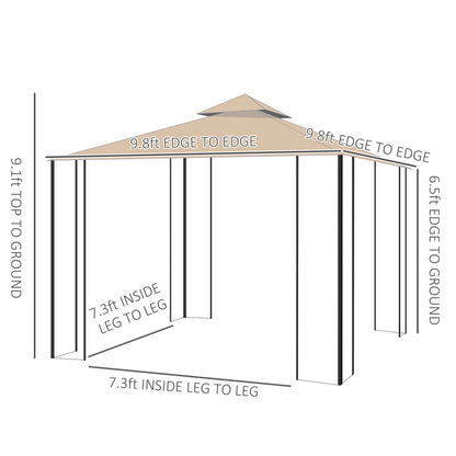 Gazebo de patio double toit avec moustiquaire 3x3m
