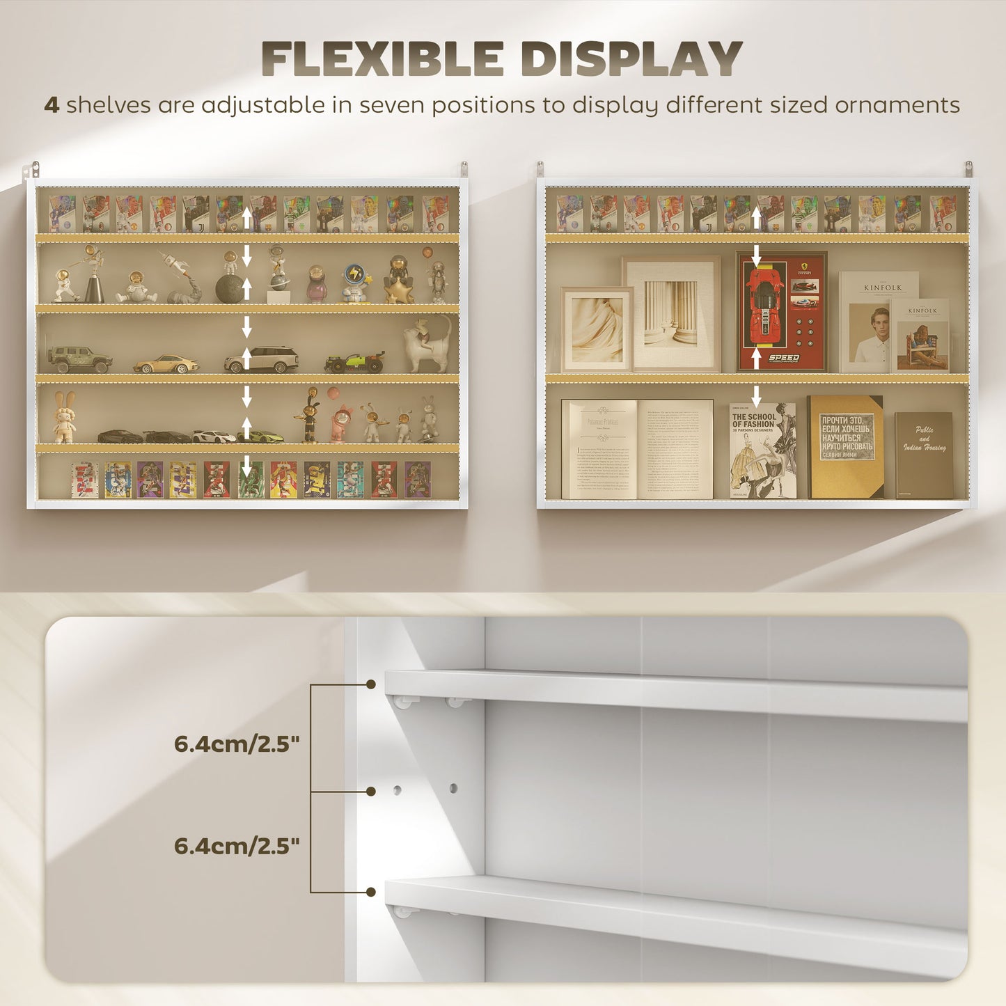 Vitrine murale 5 tablettes avec 2 portes en verre