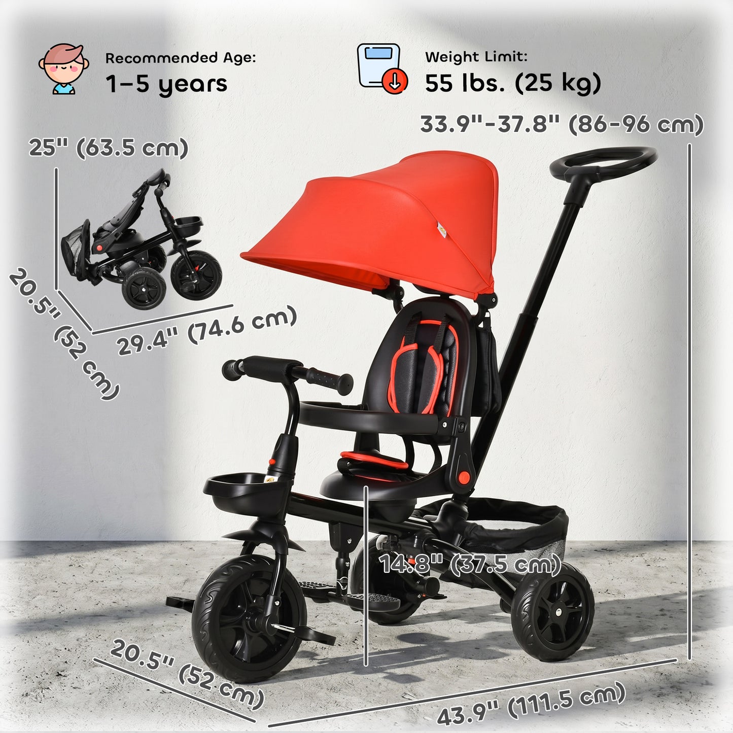 Tricycle évolutif 5-en-1 pour tout-petits
