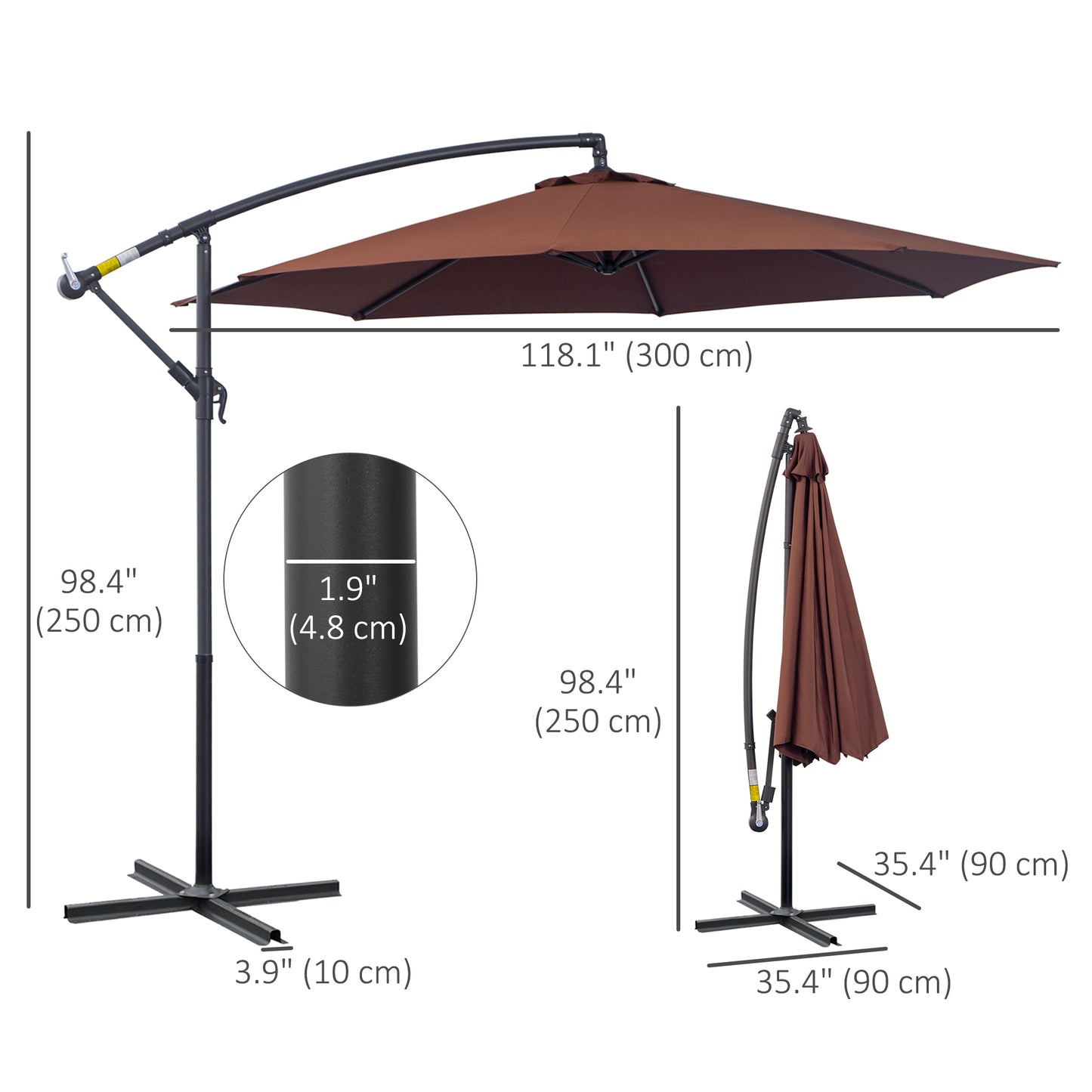 Parasol déporté patio 10 pieds cantilever avec base croisée