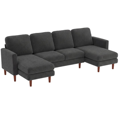 Sofa sectionnel en velours côtelé en U avec chaises longues doubles