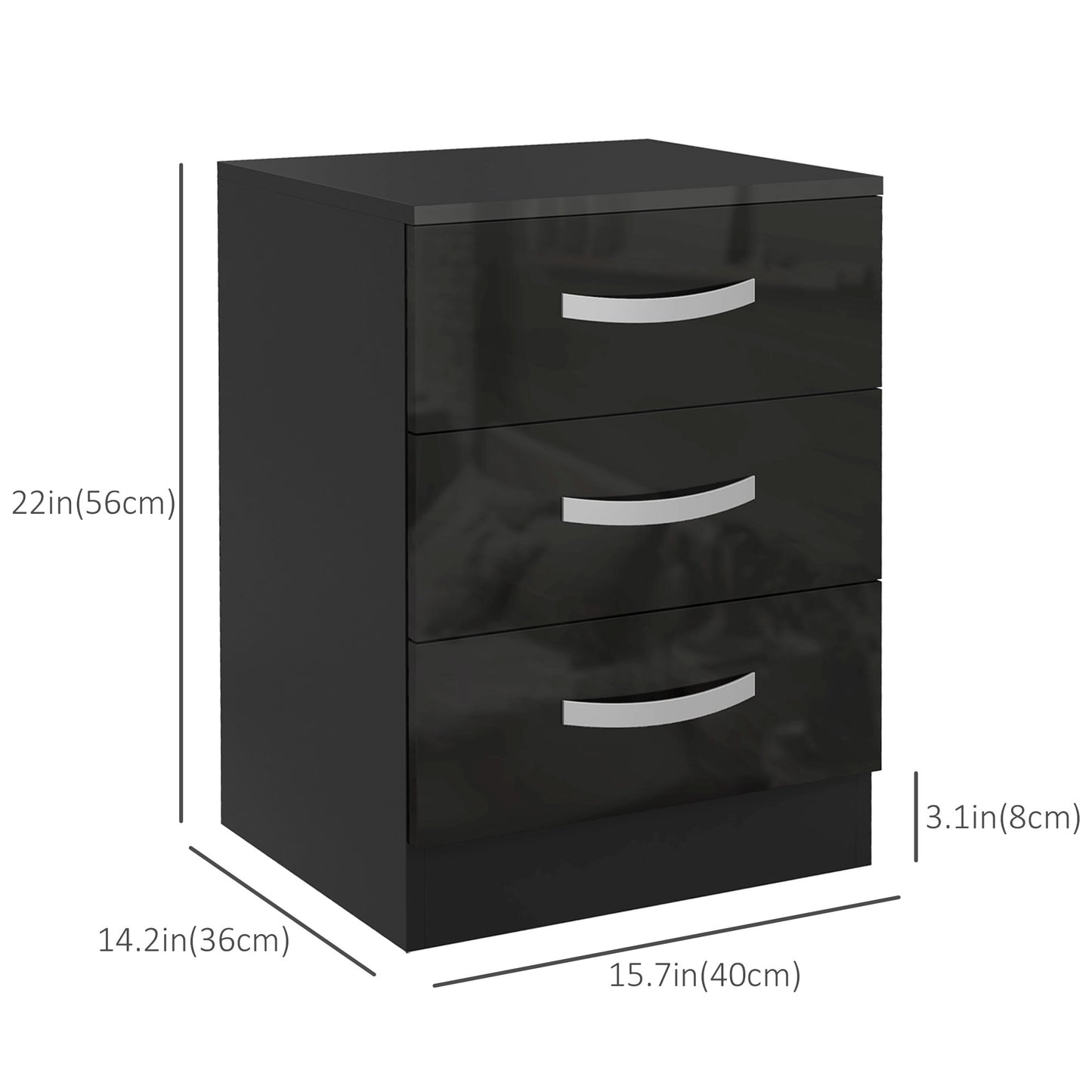 Tables de chevet modernes ensemble de 2 avec 3 tiroirs