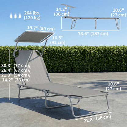 Chaise longue pliante avec auvent réglable