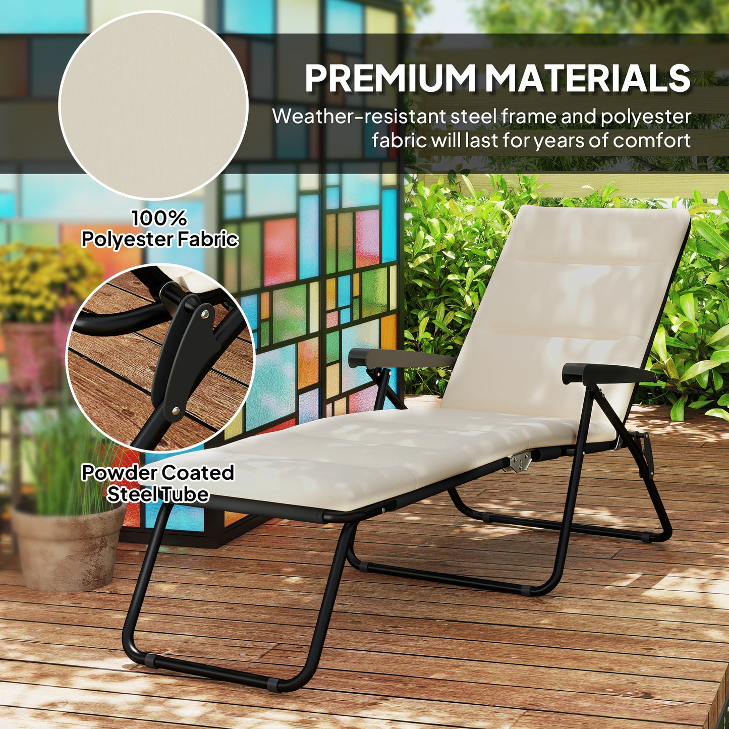 Chaise longue pliante à dossier réglable 6 positions