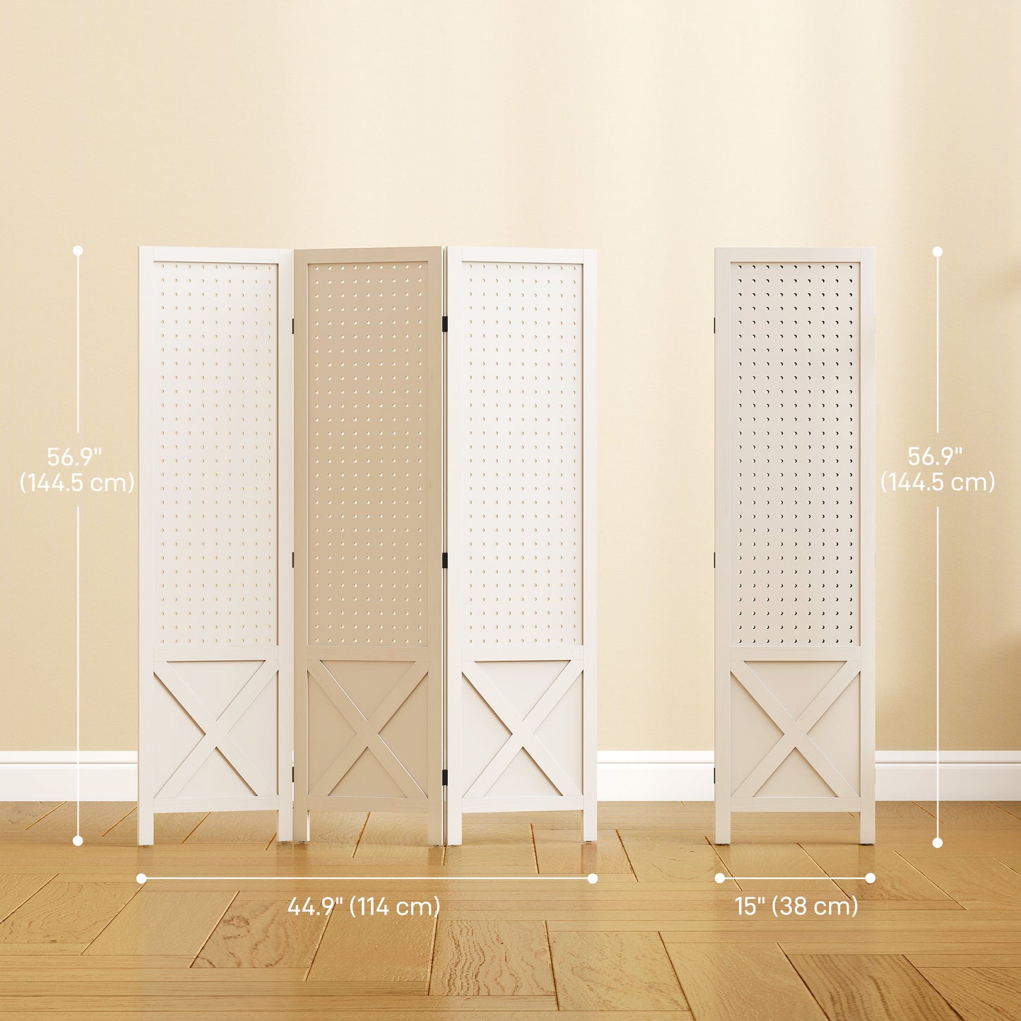 Paravent pliable 3 panneaux panneau perforé 144 cm