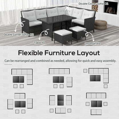 Ensemble de patio sectionnel rotin 6 pièces avec table
