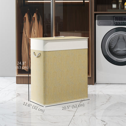 Panier à linge double 100L bambou avec couvercle