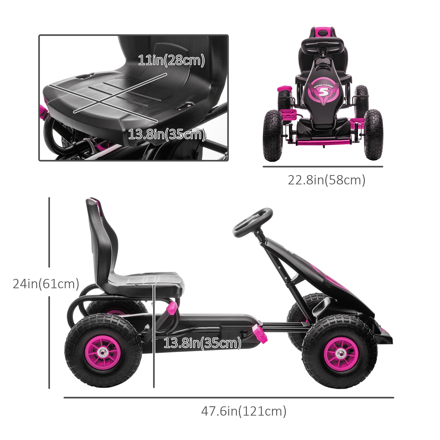 Kart à Pédales Aosom pour Enfants - Cadre Acier avec Freins