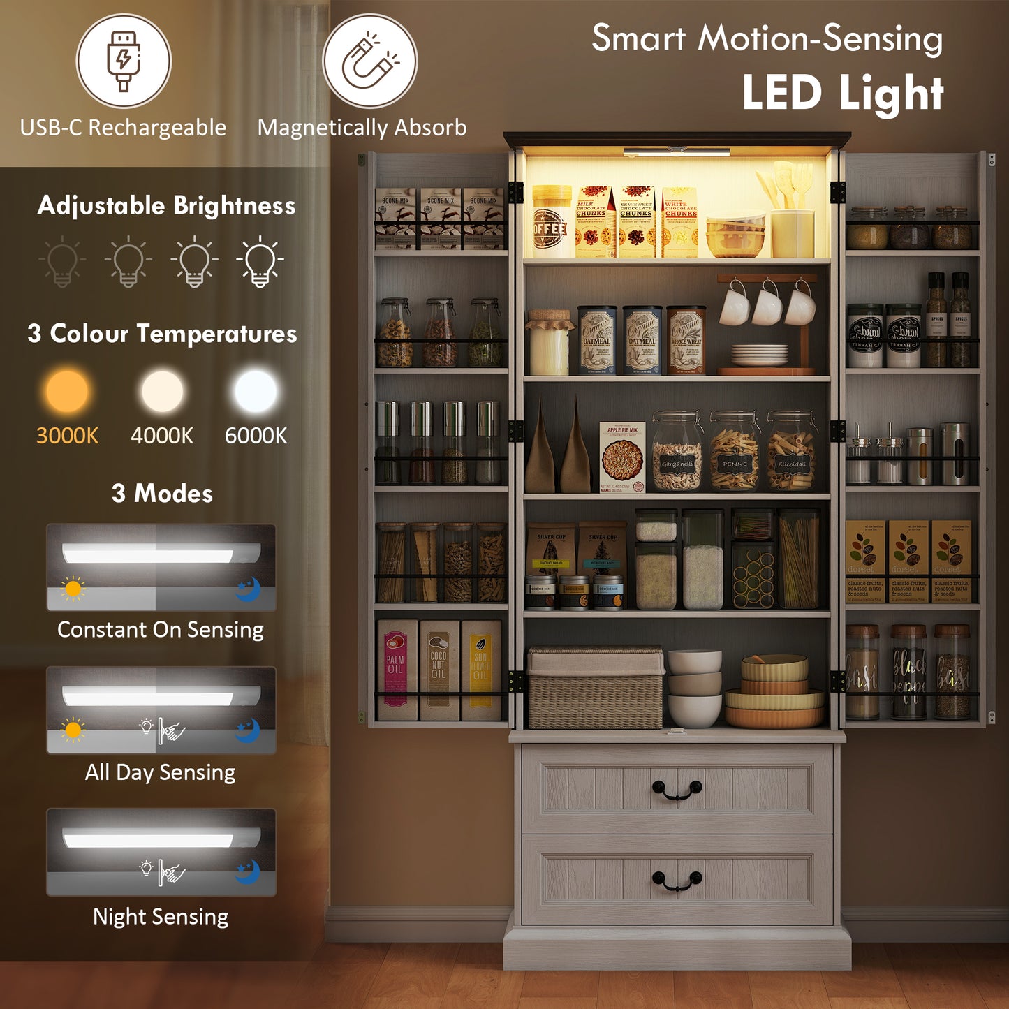 Armoire-buffet de cuisine avec lumière DEL capteur