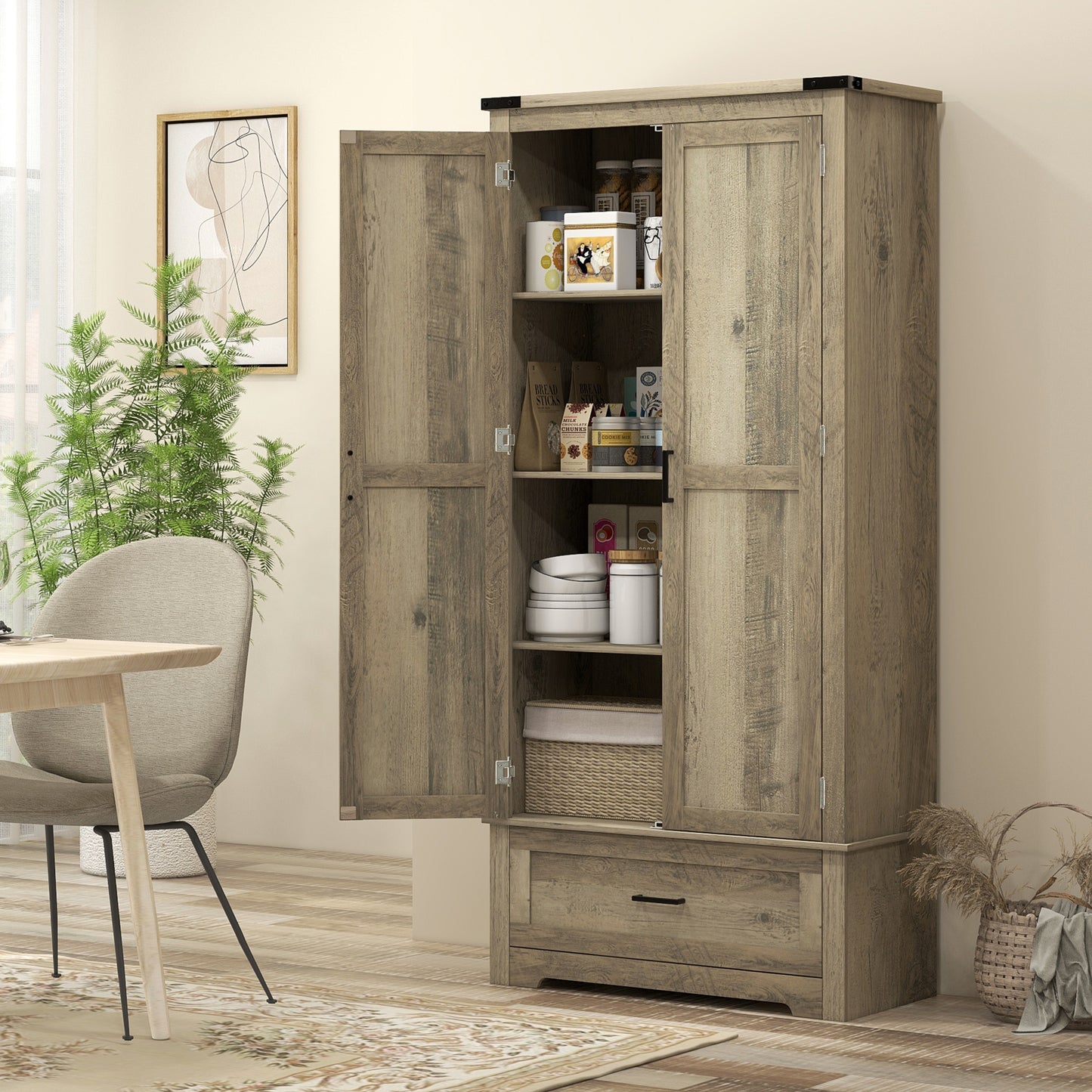 Armoire-garde-manger de cuisine style campagnard 175 cm