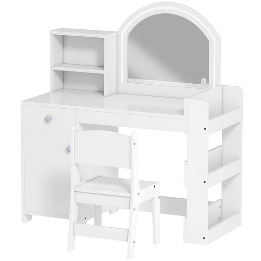 Coiffeuse Qaba pour Enfants avec Miroir Éclairé et Chaise