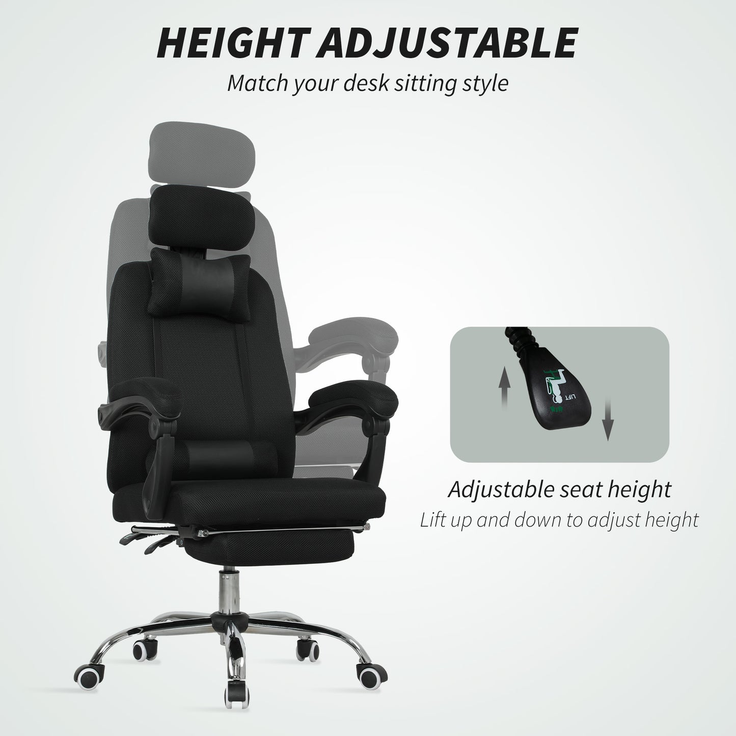 Chaise de bureau ergonomique dossier haut avec repose-pieds